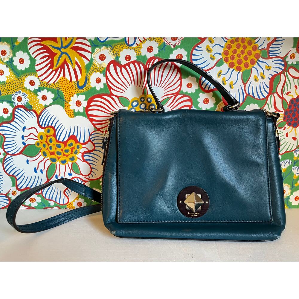 Vintage Kate Spade Cobble Hill Toddy Teal Leather Flap Crossbody Satchel Bag 🗽